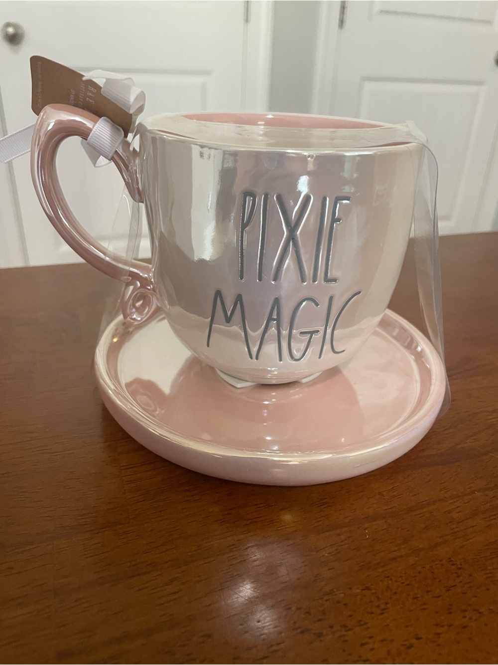 Rae Dunn Pink and Cream "Pixie Magic" Mug with Saucer